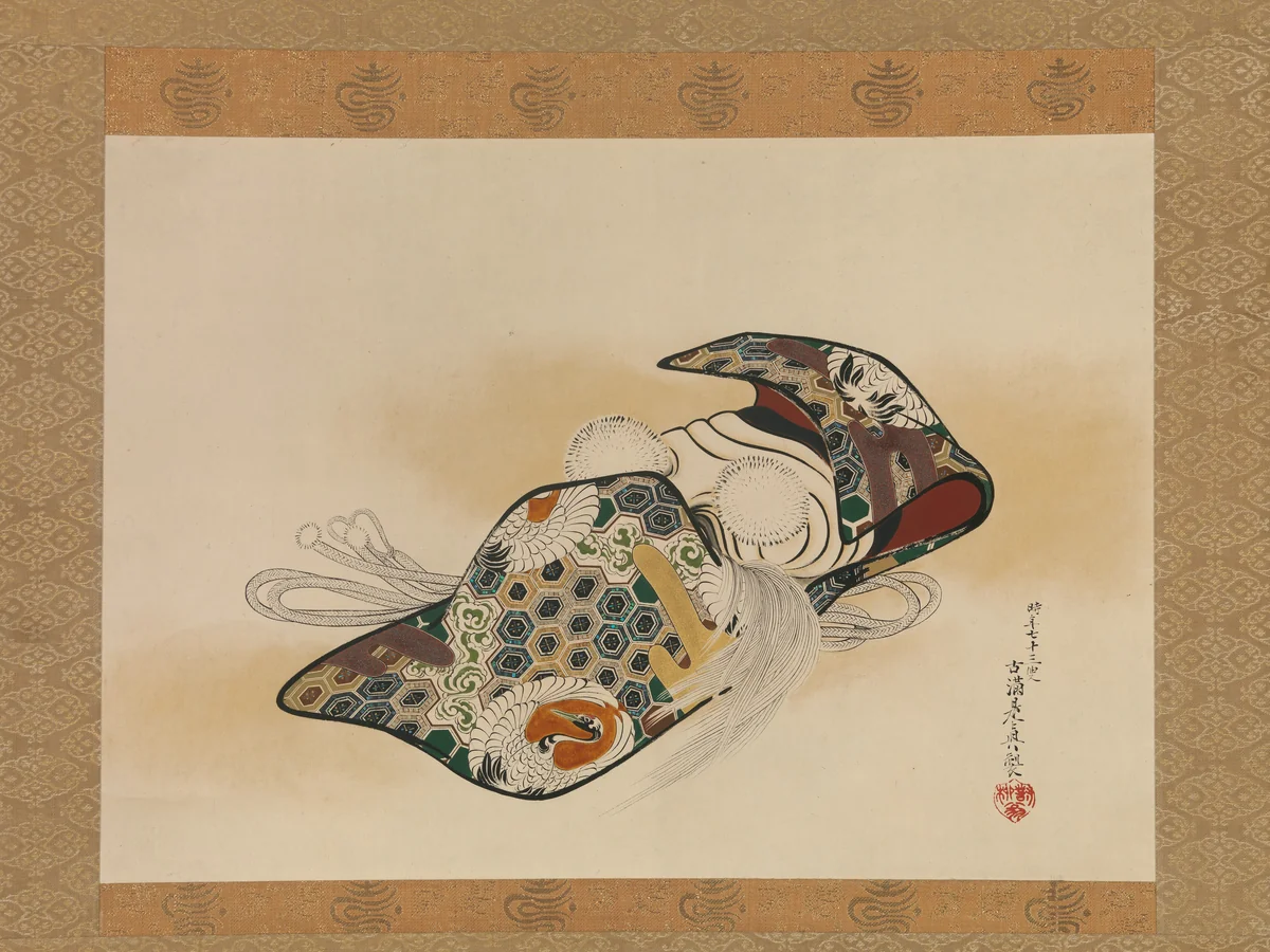 Mask for the Noh Play Okina by Shibata Zeshin (柴田是真), painting, 1879