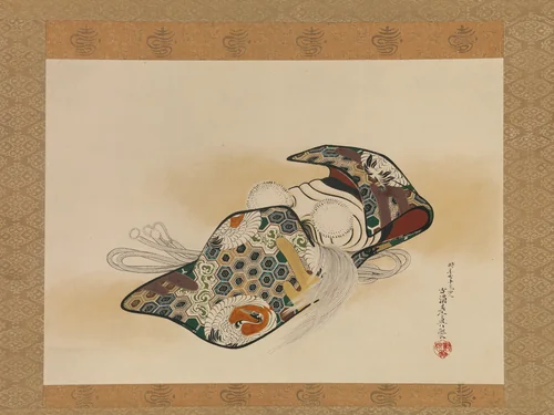Mask for the Noh Play Okina by Shibata Zeshin (柴田是真), painting, 1879