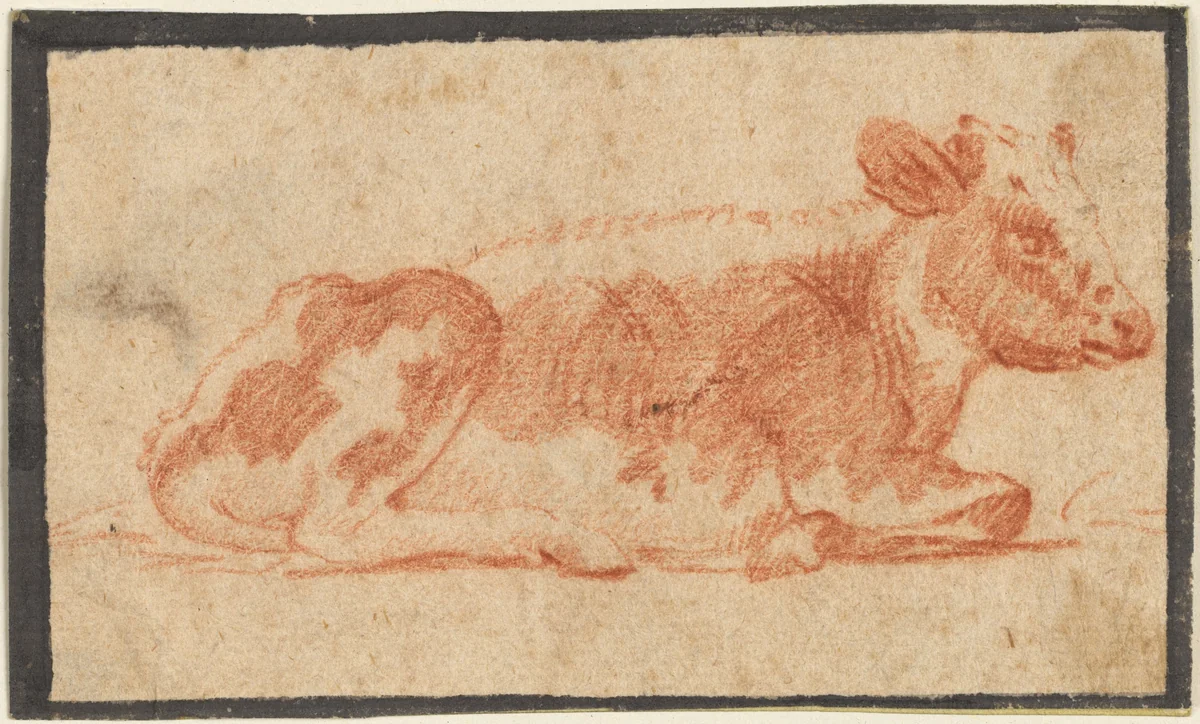 Cow by Johann Heinrich Roos, drawing, 1650-1699