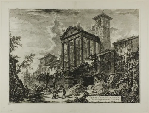 View of the Temple of Hercules at Cori, ten miles distant from Velletri, from Views of Rome by Giovanni Battista Piranesi, print, 1769