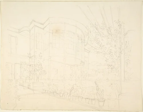 Sketch of Building and Garden by Franz von Hauslab, drawing, 1810-1883