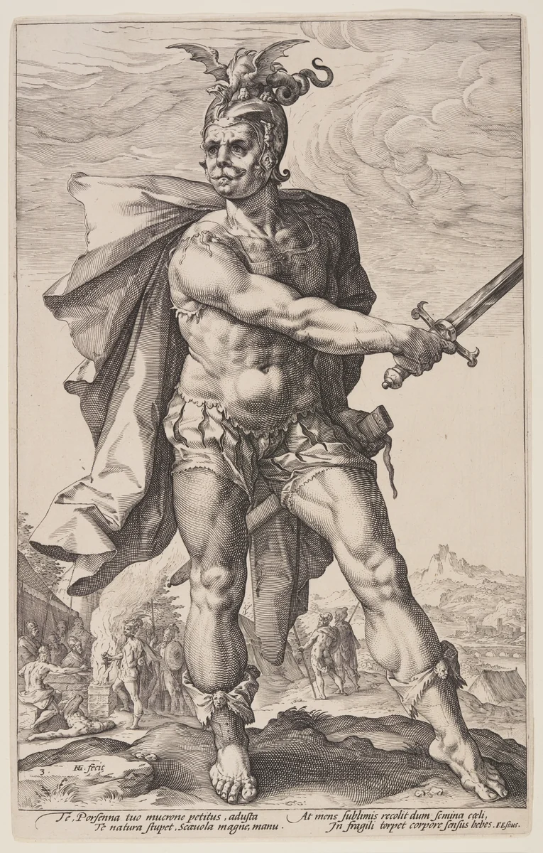 Mucius Scaevola, from The Roman Heroes by Hendrick Goltzius, print, 1586