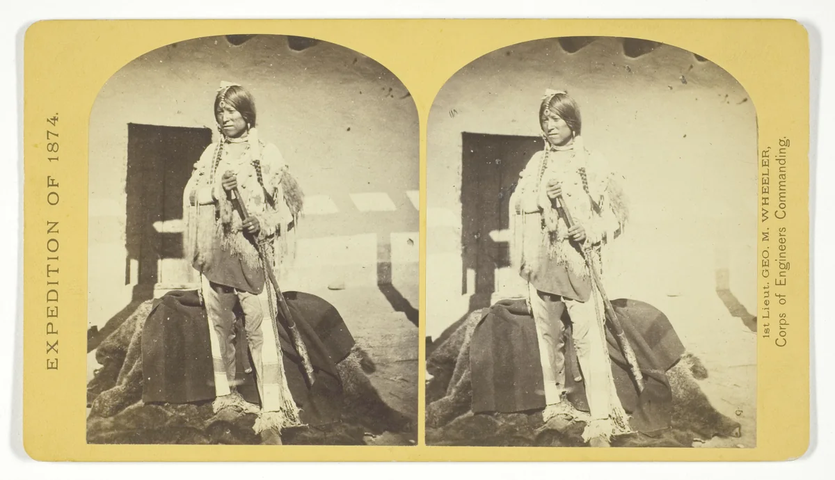 Shee-zah-nan-tan, Jicarilla Apache Brave in characteristic Costume, Northern New Mexico, No. 42 from the series "Geographical Explorations and Surveys West of the 100th Meridian" by Timothy O'Sullivan, photograph, 1874