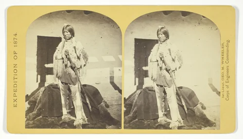 Shee-zah-nan-tan, Jicarilla Apache Brave in characteristic Costume, Northern New Mexico, No. 42 from the series "Geographical Explorations and Surveys West of the 100th Meridian" by Timothy O'Sullivan, photograph, 1874