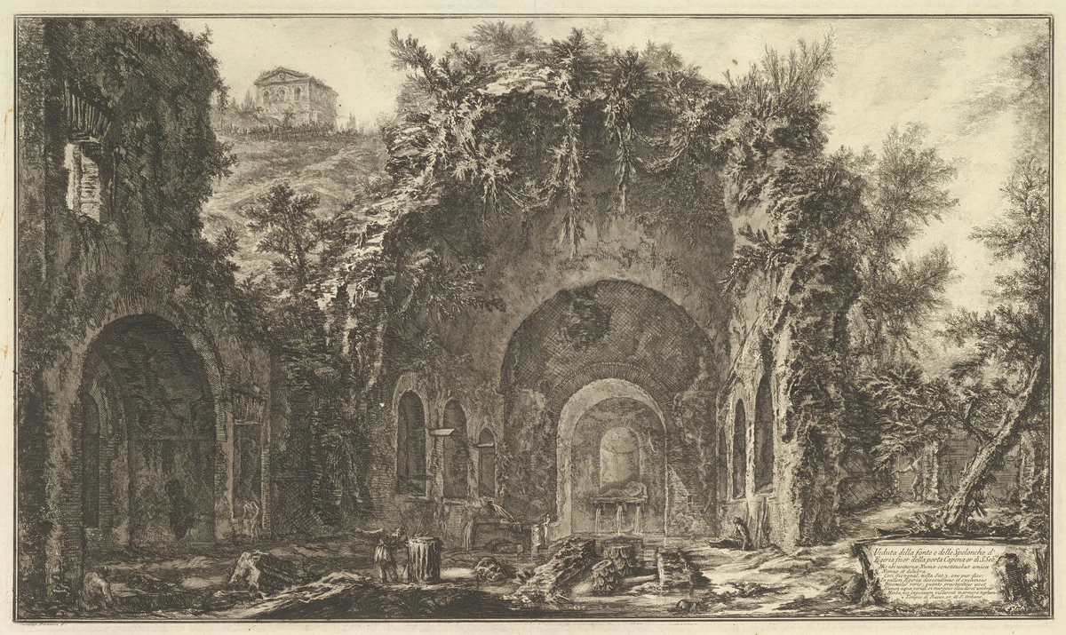 The so-called Grotto of Egeria (Veduta della fonte e delle spelonche d'Egeria fuor della Porta Capena) by Giovanni Battista Piranesi, print, 1761-1771