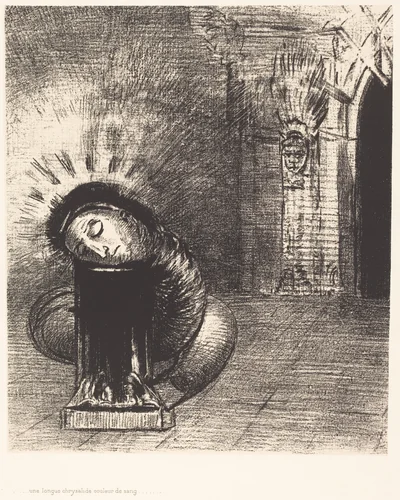 Une longue chrysalide couleur de sang (A longchrysalis, the color of blood) by Odilon Redon, print, 1889