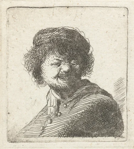 Self-portrait in a cap: laughing by Francesco Novelli, print, 1630
