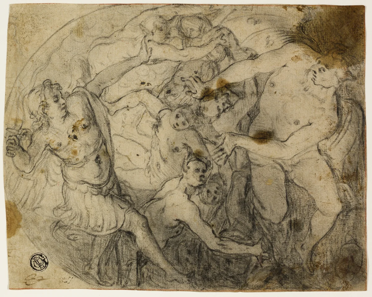 Study for Saint Michael Casting Out Lucifer by Francesco Vanni, drawing, 1581-1583