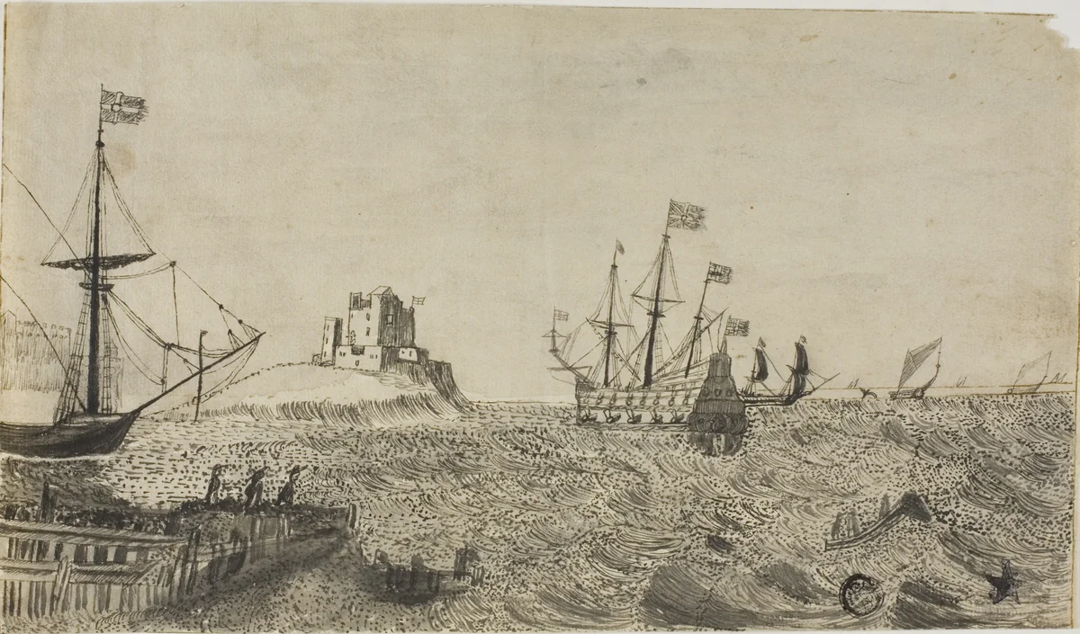 Swedish Boats Off the Coast by Wenceslaus Hollar, drawing, 1627-1677