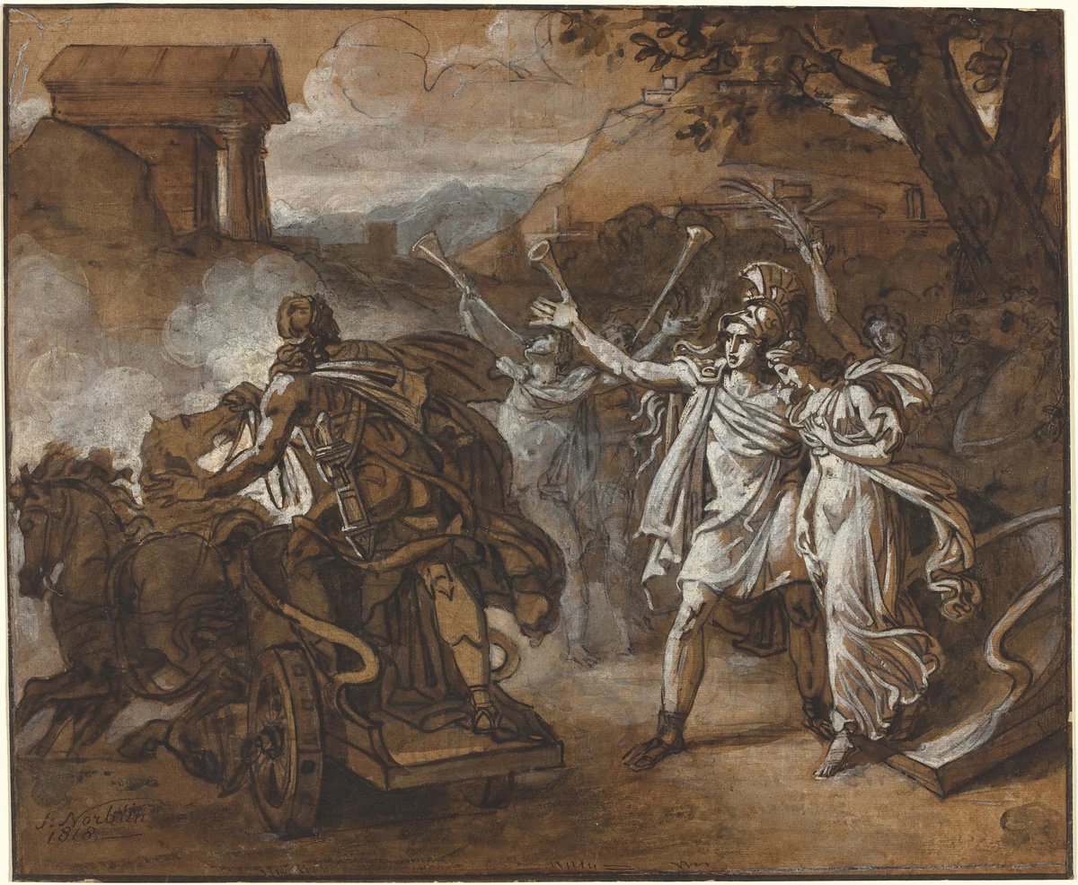 Castor and Pollux Rescuing Helen by Sébastien-Louis-Guillaume Norblin de la Gourdaine, drawing, 1818