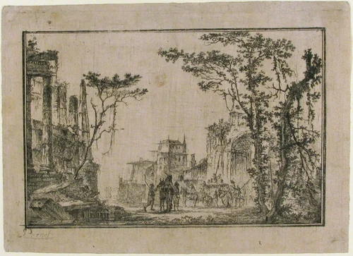 View of Imaginary Architectural Ruins by Jean Henri Alexandre Pernet, print, 1775-1799