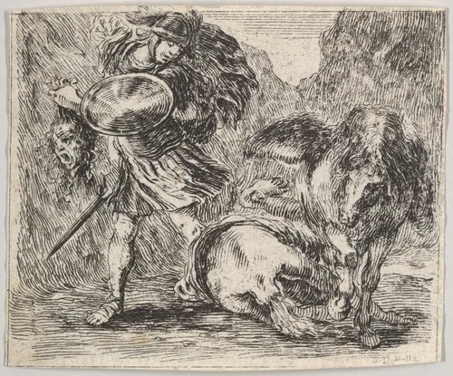 Perseus and Medusa, from "Game of Mythology" (Jeu de la Mythologie) by Stefano della Bella, print, 1644