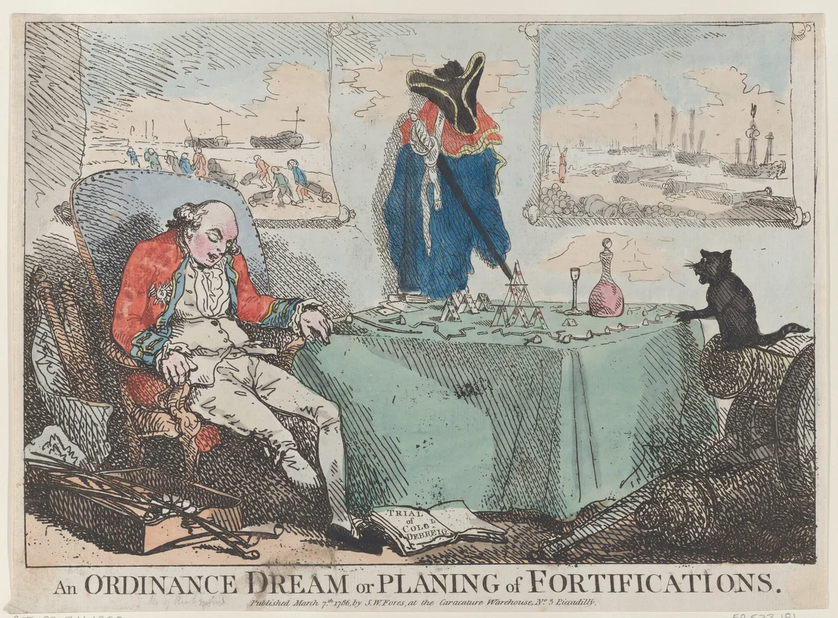 An Ordinance Dream or Planning of Fortifications by Thomas Rowlandson, print, 1786