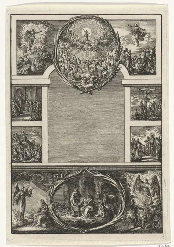 Titelpagina voor: Kornelis van Hoek's 'De vernederde en verhoogde Kristus', 1706 by Jan Luyken, print, 1706