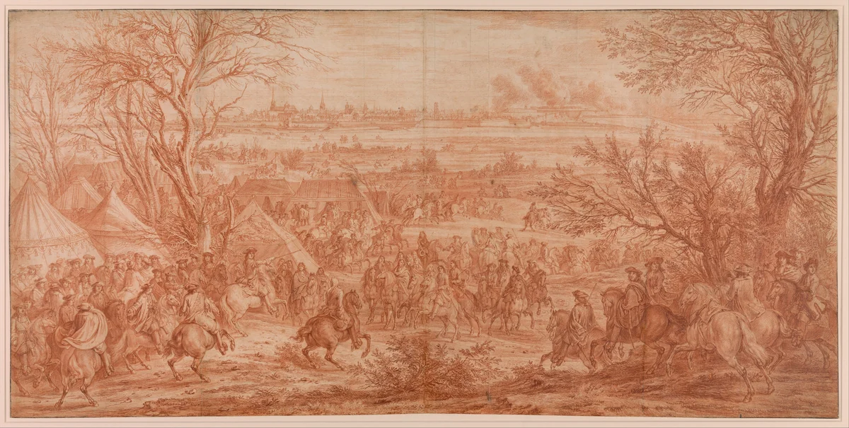 Louis XIV at the Siege of Cambrai, Seen from the South-West (March 20–April 19, 1677) by Adam Frans van der Meulen, drawing, 1677-1686