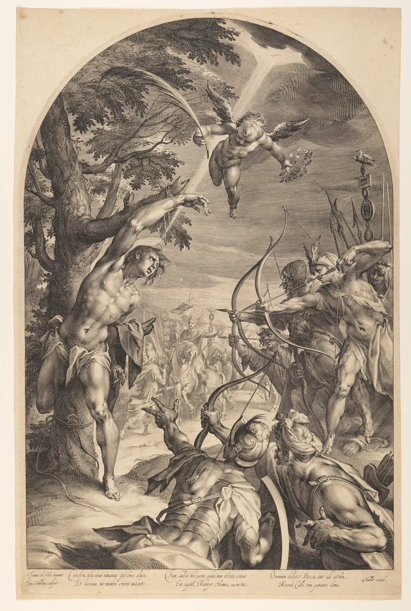 Martyrdom of Saint Sebastian by Jan Harmensz. Muller, print, 1595-1605