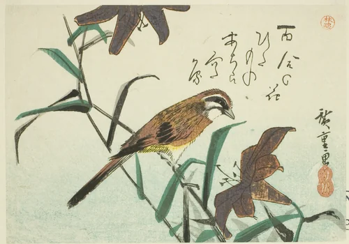 Bunting and lilies by Utagawa Hiroshige (歌川広重), print, 1830-1849