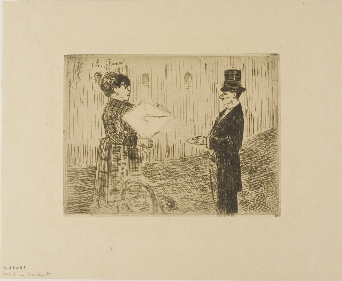 The Bouquet by Jean-Louis Forain, print, 1871-1881