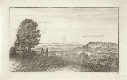 Landschap met gezicht op Hascombe Hill by Wenceslaus Hollar, print, 1643
