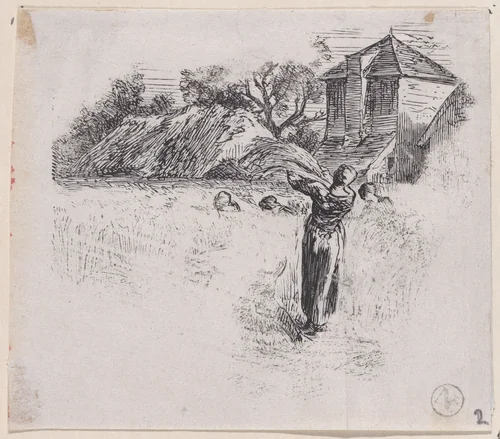 Woman Carrying Sheaf by Charles Jacque, print, 1848-1858