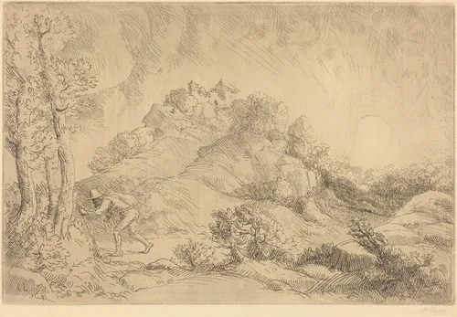 View of a Farm (La ferme de Beauchamp) by Alphonse Legros, print, 1837-1911