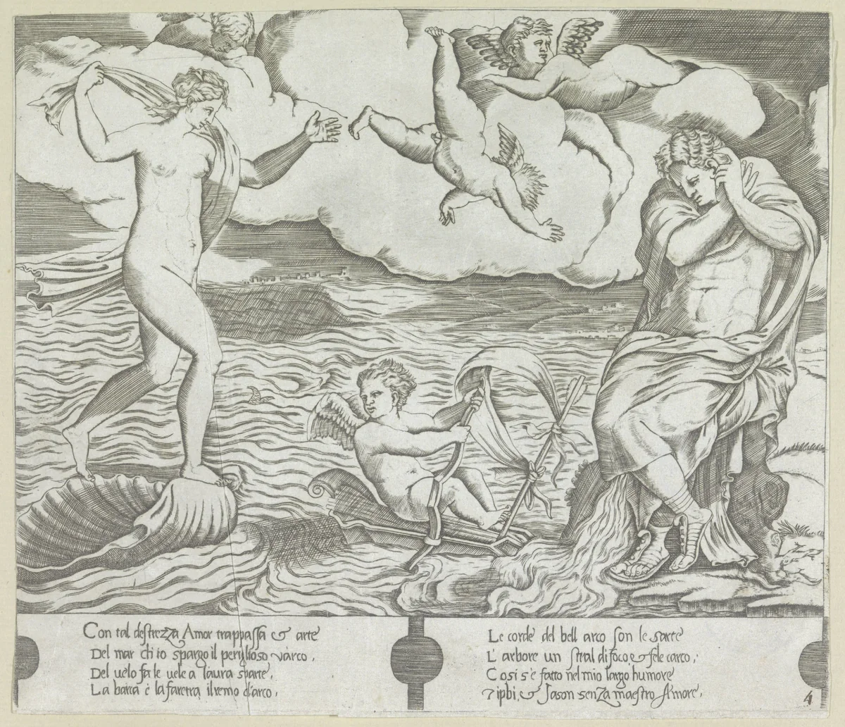 Amor op zee by anonymous, print, 1500-1536