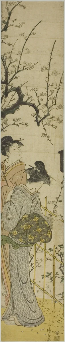 Two Women Viewing Plum Blossoms by Torii Kiyonaga (鳥居清長), print, 1779-1789