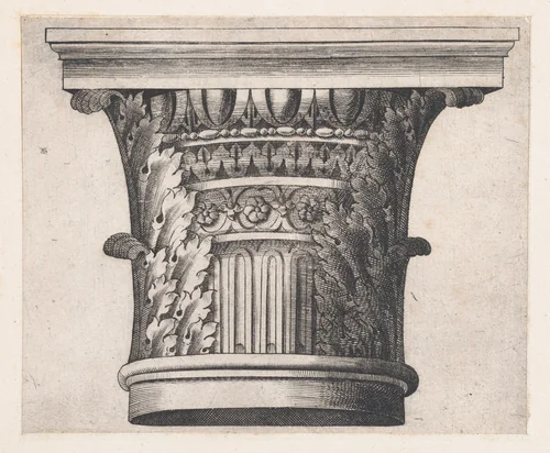 Composite capital, from "Speculum Romanae Magnificentiae" by Monogrammist G.A. with the Caltrop, print, 1530-1580
