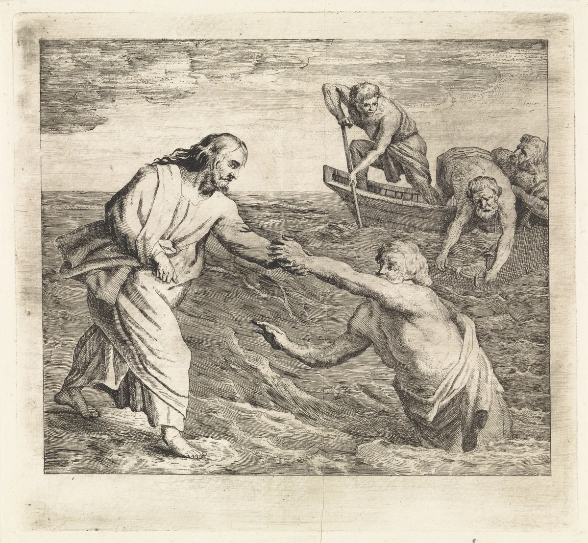 Christus loopt over het water by Philippe Spruyt, print, 1747-1801