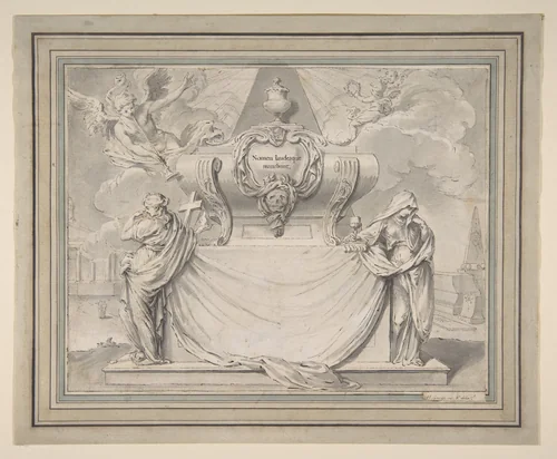 Design for a Funeral Ticket by Hubert François Gravelot, drawing, 1710-1773