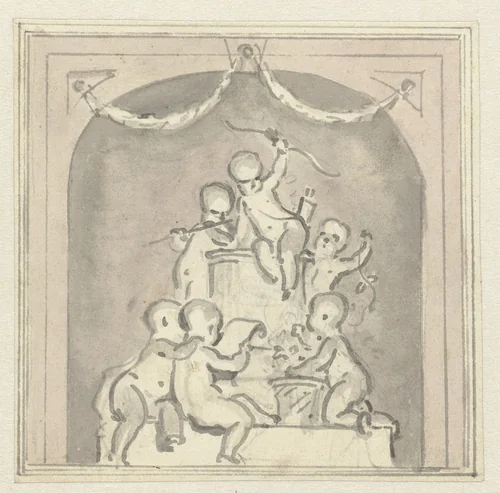 De vijf zinnen doen de Liefde triomferen by Jurriaan Andriessen, drawing, 1752-1819