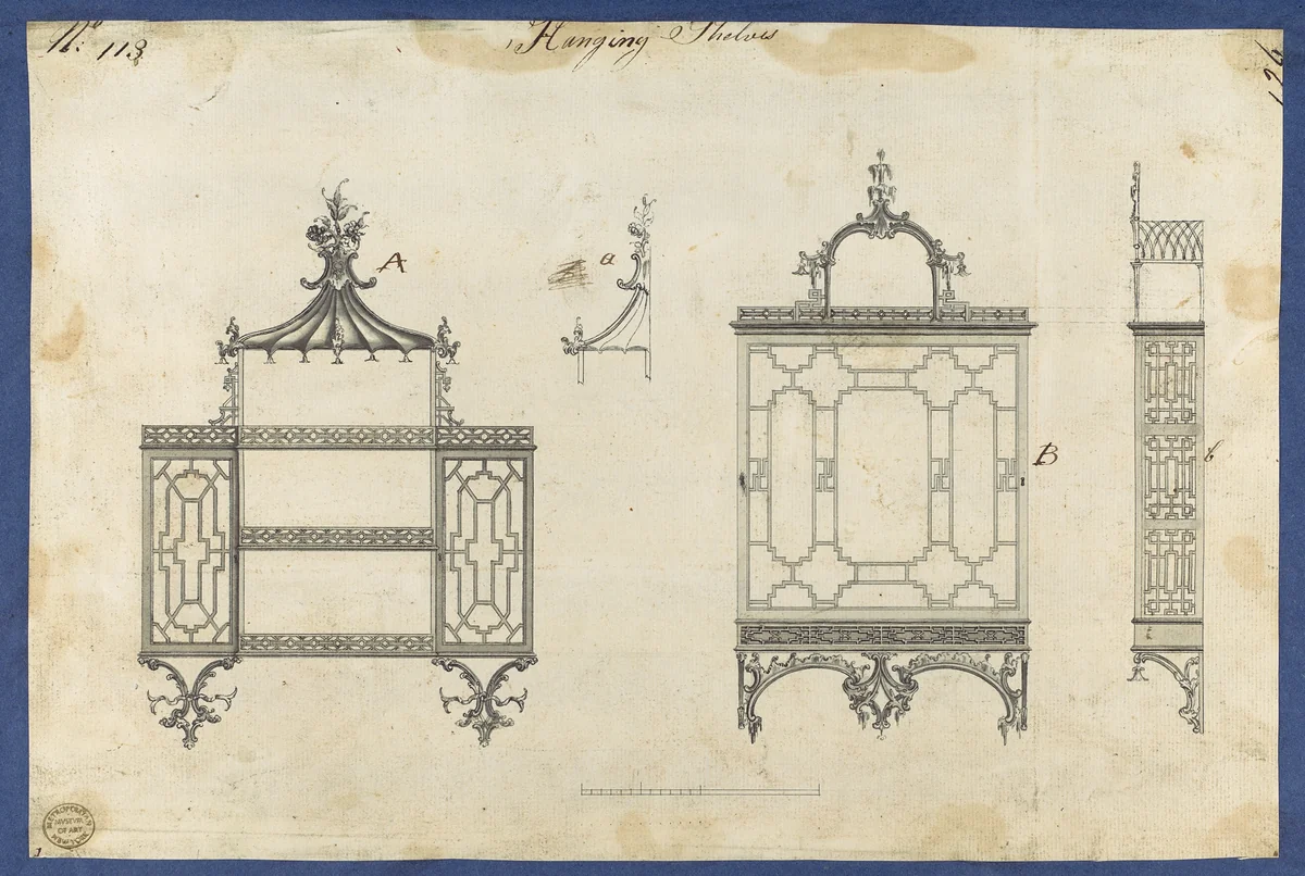 Hanging Shelves, from Chippendale Drawings, Vol. II by Thomas Chippendale, drawing, 1754