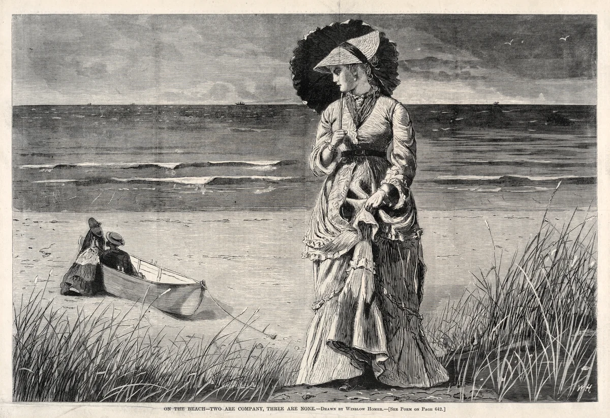 On the Beach - Two are Company, Three are None by Winslow Homer, print, 1872
