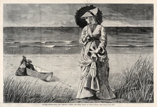On the Beach - Two are Company, Three are None by Winslow Homer, print, 1872