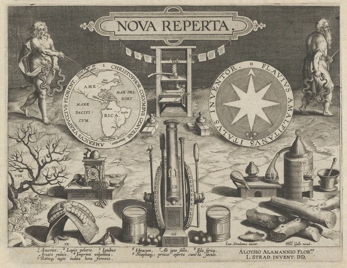 New Inventions of Modern Times [Nova Reperta], Title Plate by Jan Collaert, print, 1595-1605