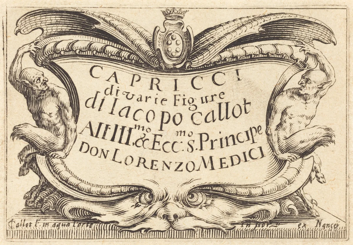Title Page for "The Capricci" by Jacques Callot, print, 1622