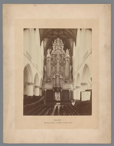 Interieur met orgel van de Grote of Sint-Bavo Kerk in Haarlem by anonymous, photograph, 1850-1880