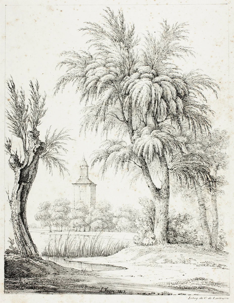 Landscape with Steeple by Louis Faure, print, 1817