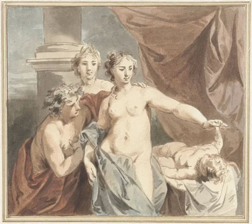 Ceres, Venus, Bacchus en slapende Amor by Jacob de Wit, drawing, 1705-1754