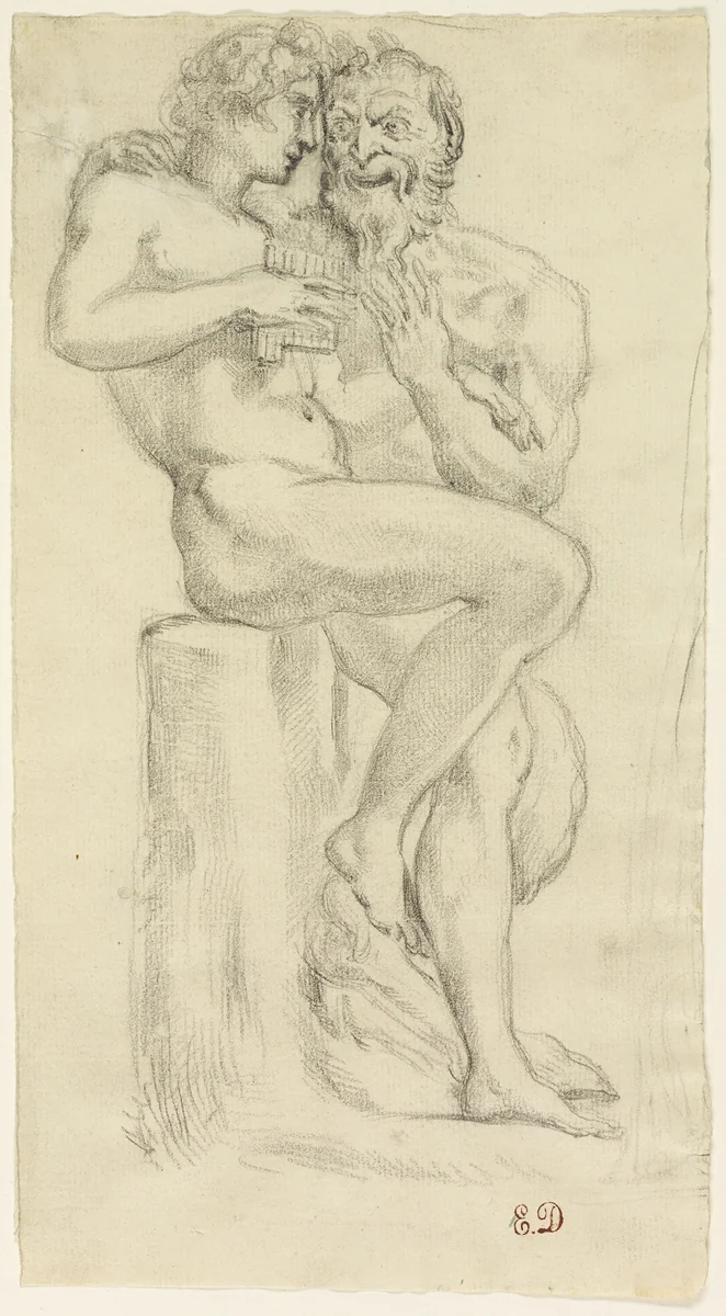 Study of a Nude Figure and a Faun by Pierre Andrieu, drawing, 1841-1892