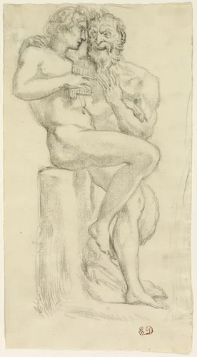 Study of a Nude Figure and a Faun by Pierre Andrieu, drawing, 1841-1892