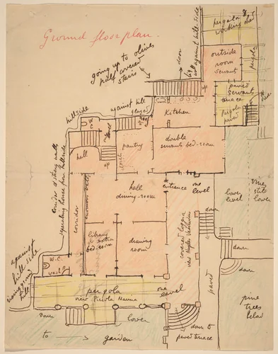 Ground Floor Plan for Torre Quatro Venti by Elihu Vedder, drawing, 1905