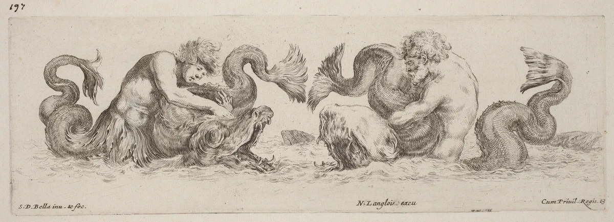 Dolphins and Tritons by Stefano della Bella, print, 1648