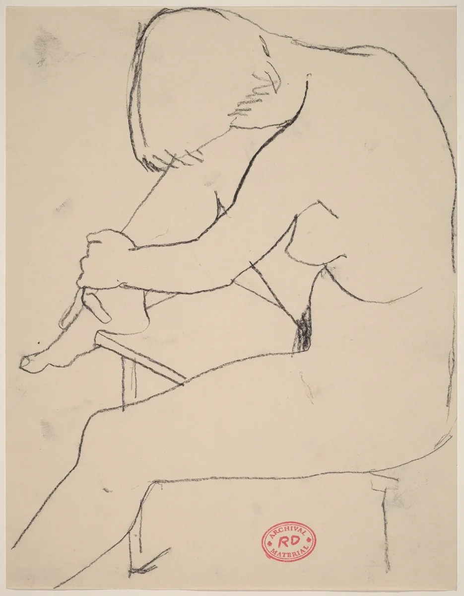 Untitled [nude seated with her foot on bench] by Richard Diebenkorn, drawing, 1955-1967
