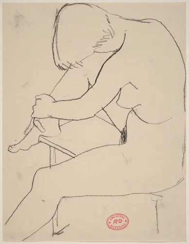 Untitled [nude seated with her foot on bench] by Richard Diebenkorn, drawing, 1955-1967