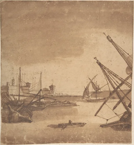 A Port Scene by Claude Lorrain, drawing, 1604-1682
