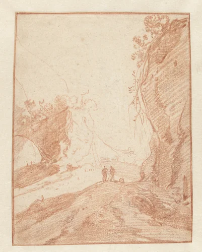 Mountain Road near a Cliff by Jan Baptist Weenix, drawing, 1645-1646