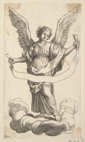 Angel with a Banderole by Claude Mellan, print, 1600-1688