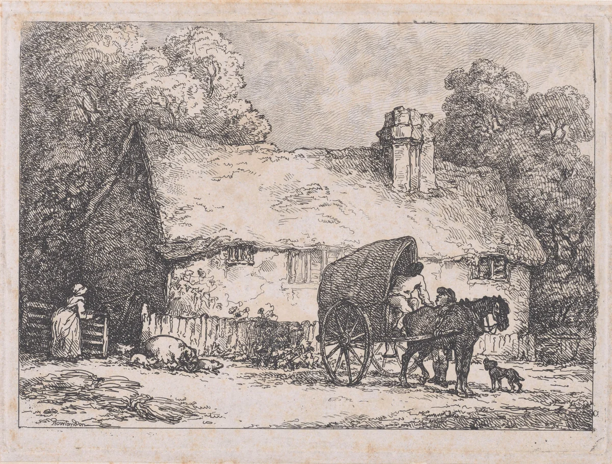 Cottage with Cart and Pigs by Thomas Rowlandson, print, 1783-1789