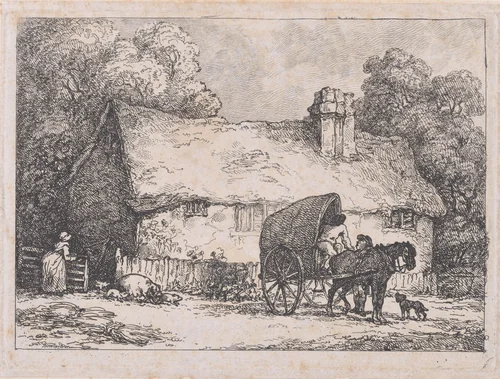 Cottage with Cart and Pigs by Thomas Rowlandson, print, 1783-1789